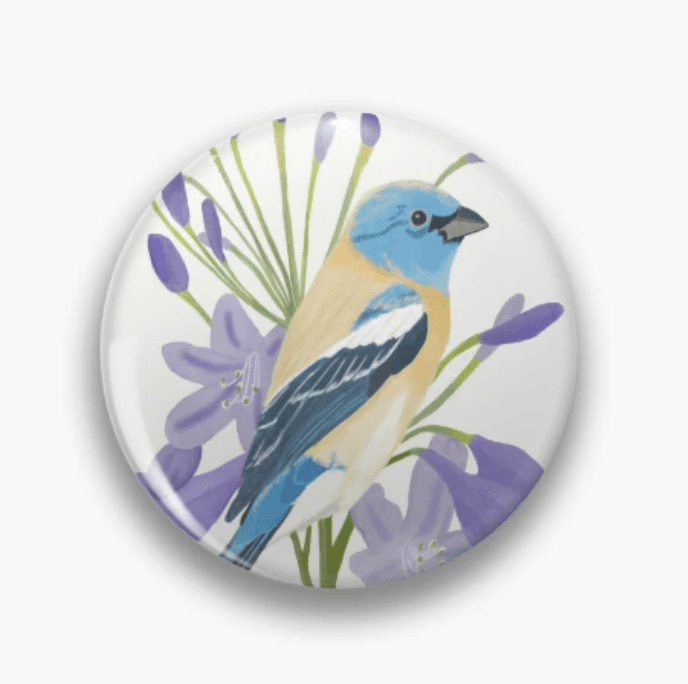 Lazuli Bunting with flower Pin